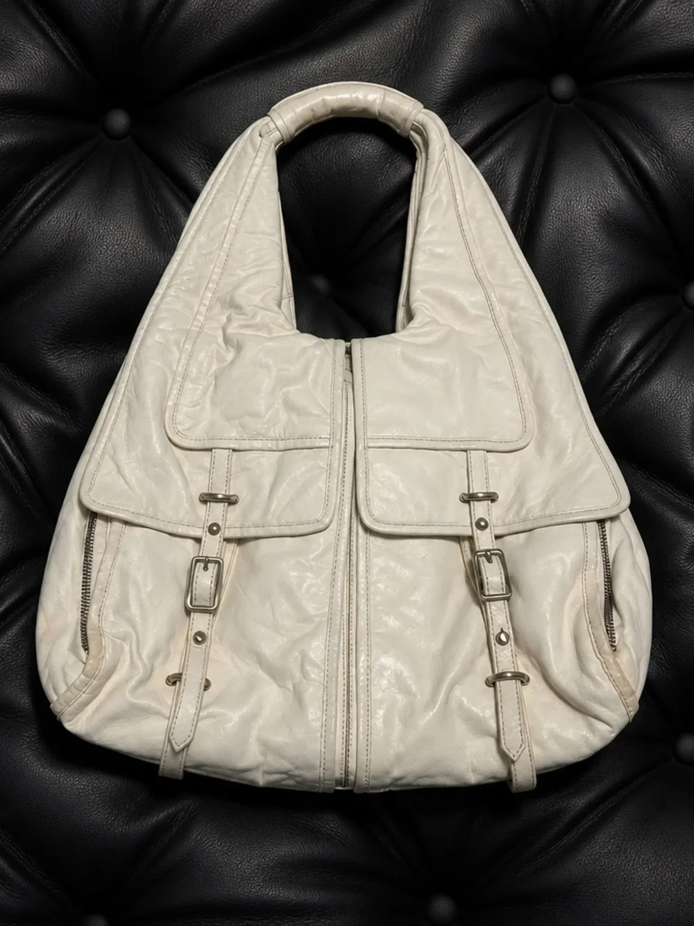 Vintage Kooba Cream Hobo Leather Shoulder Bag